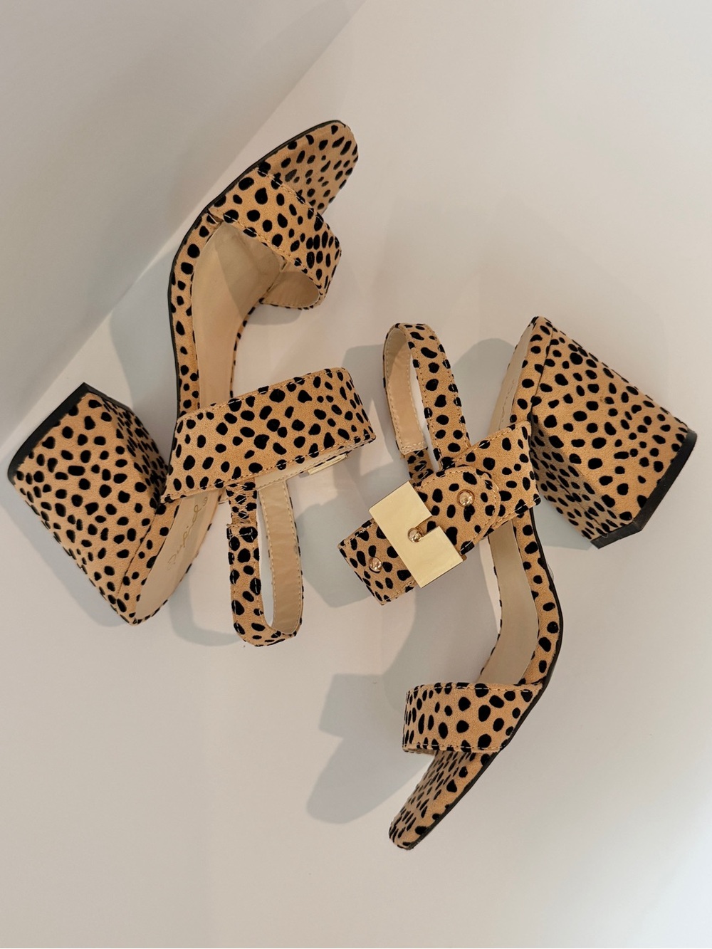 Tan & Black Leopard Print Suede Block Heels - Picture 12 of 16